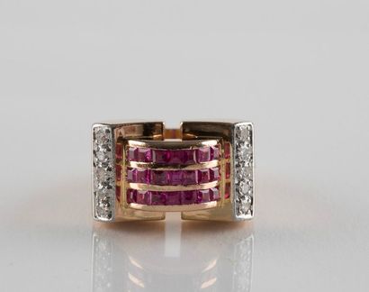 Bague en or jaune et platine 