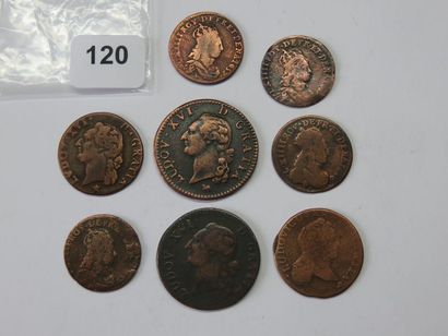 Monnaies royales - Lot de 8 monnaies en cuivre,...