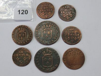 Monnaies royales - Lot de 8 monnaies en cuivre,...