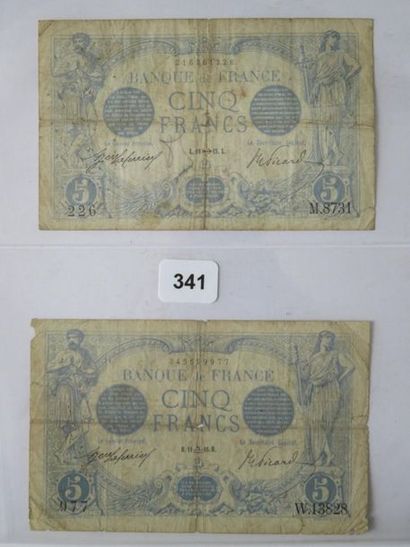 Billets - France - Lot de 2 x 5 Francs Bleu,...