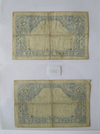 Billets - France - Lot de 2 x 5 Francs Bleu,...