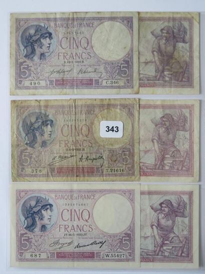 Billets - France - Lot de 6 x 5 Francs Violet,...