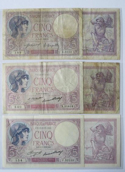 Billets - France - Lot de 6 x 5 Francs Violet,...