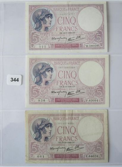 Billets - France - Lot de 3 x 5 Francs Violet...
