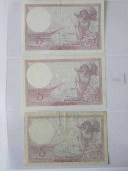 Billets - France - Lot de 3 x 5 Francs Violet...