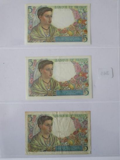 Billets - France - Lot de 3 x 5 Francs Berger,...