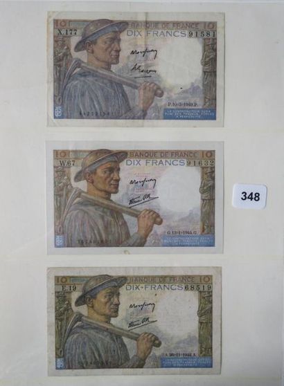 Billets - France - Lot de 3 x 10 Francs Mineur...