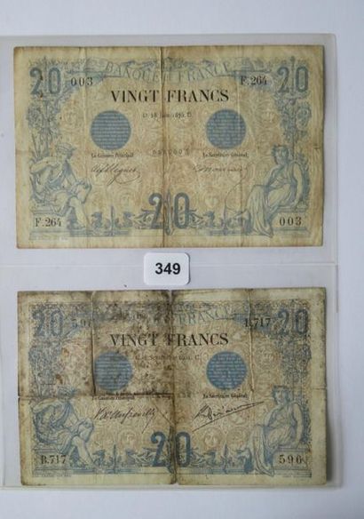 Billets - France - Lot de 2 x 20 Francs Noir,...