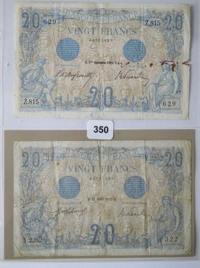 Billets - France - Lot de 3 x 20 Francs Bleu,...