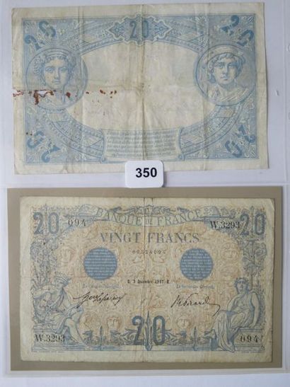 Billets - France - Lot de 3 x 20 Francs Bleu,...