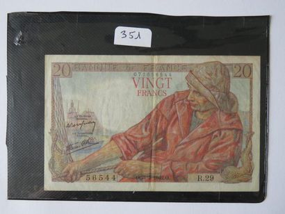Billets - France - Lot de 2 x 20 Francs Pêcheur,...