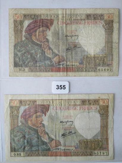 Billets - France - Lot de 2 x 50 Francs Jacques...
