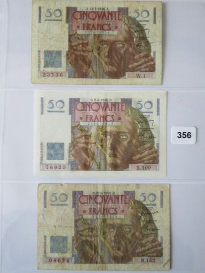 Billets - France - Lot de 3 x 50 Francs Le...