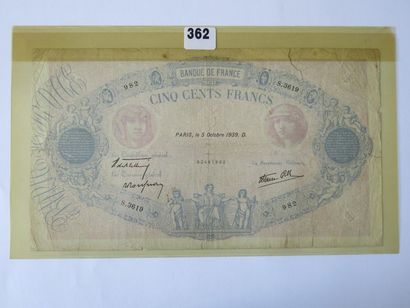 Billet - France - 500 Francs Bleu et rose...