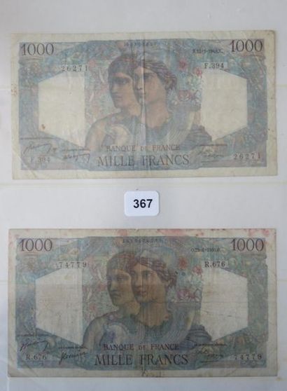 Billets - France - Lot de 2 x 1000 Francs,...