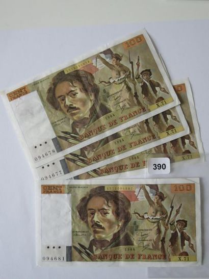 Billets- France - Lot 4 x 100 Francs Delacroix...