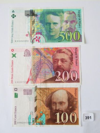 Billets- France - Lot de 3 billets, 500 Francs...