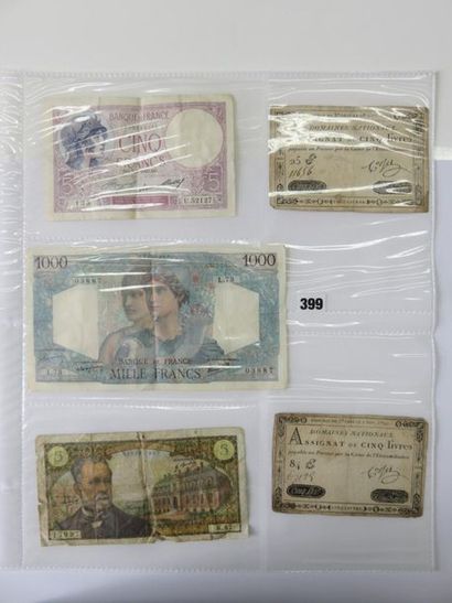 Billets - Lot de 5 billets divers, dont 2...