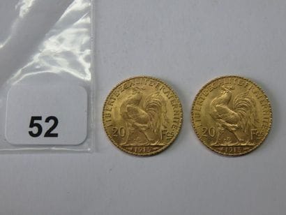 Monnaies or - Lot de 2 x 20 Francs Coq, tranche...