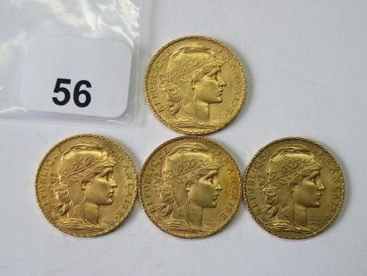 Monnaies or - Lot de 4 x 20 Francs Coq (1906...
