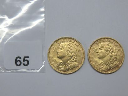 Monnaies or - Suisse - Lot de 2 x 20 Francs...