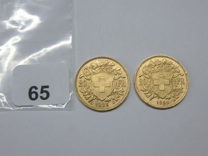 Monnaies or - Suisse - Lot de 2 x 20 Francs...
