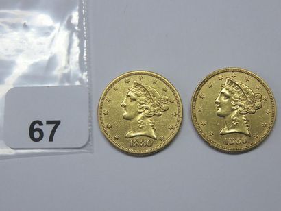 Monnaies or - USA - Lot de 2 x 5 Dollars...