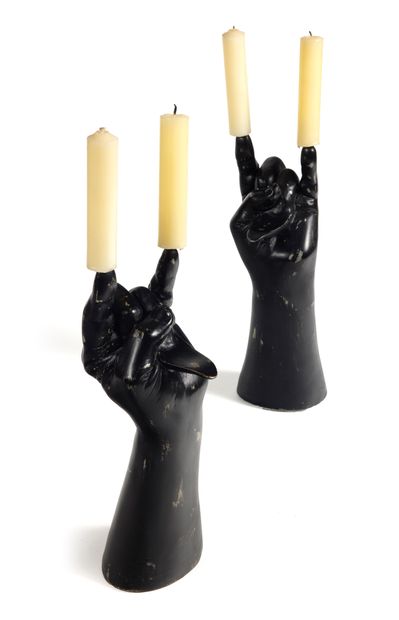 Pair of satanic candlesticks

in black patinated...