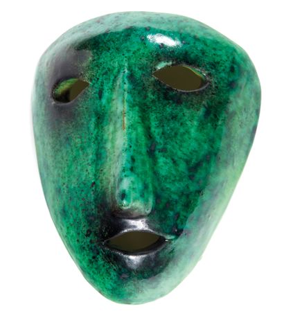 ACCOLAY

Green and black glazed ceramic mask,...