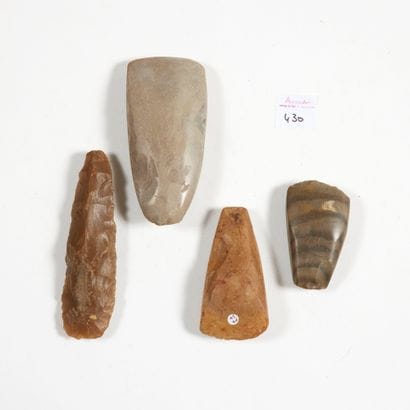 Set of four axes 

three polished with faceted...