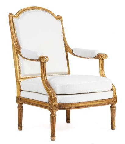 Armchair
with basket handle back in gilded...