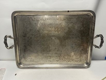 A large rectangular silver plated chased...