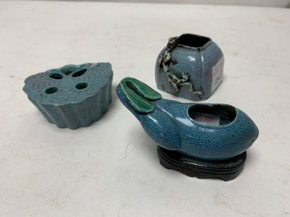 CHINA - 19th century
Three red throat egg-glazed...