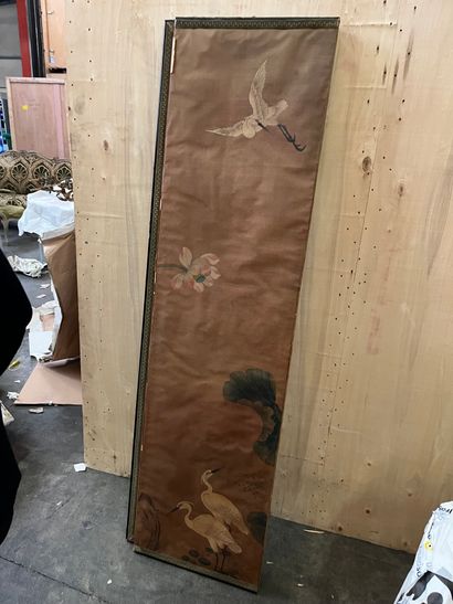 Two 6-leaf paper screens decorated with birds...