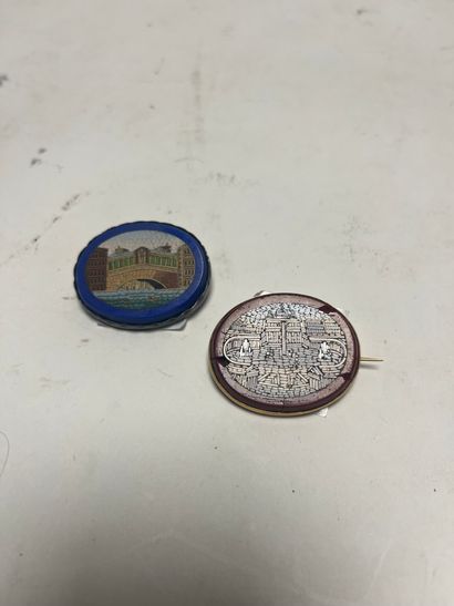 Two small oval micro mosaic brooches depicting...