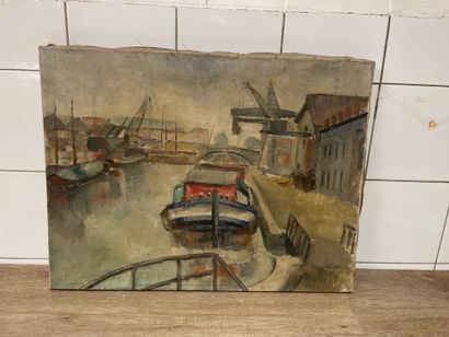 20th century French school
Barge at quay
Oil...
