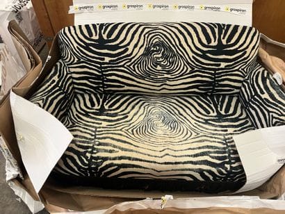 Modern sofa upholstered in zebra-style fabric
20th...