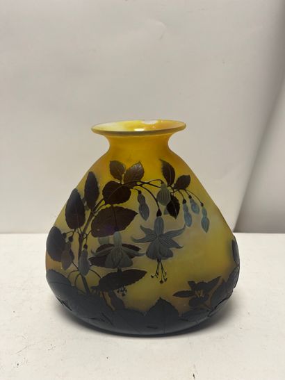 GALLE
A flattened gourd vase, blue glass...