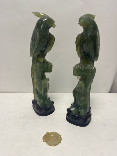 Pair of birds in green serpentine 
China...