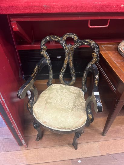 Black stained wood armchair with mother-of-pearl...