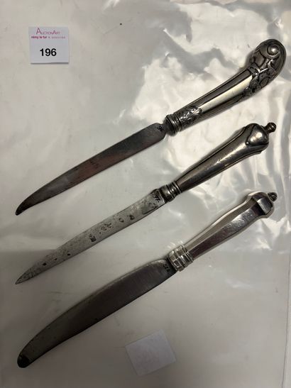 Set of 3 knives with silver handles, one...