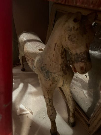 Three merry-go-round horses in lacquered...