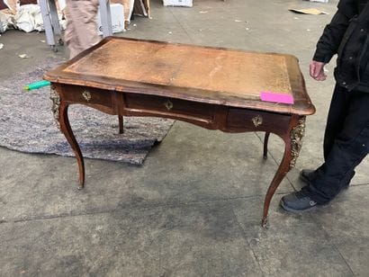 Veneered flat desk with three drawers and...