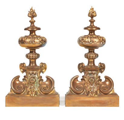 Pair of bronze andirons decorated with lion...