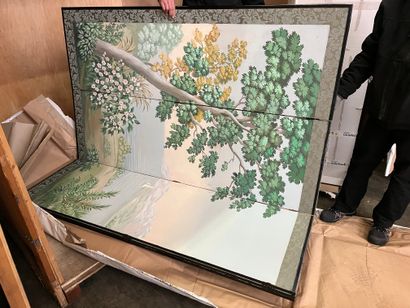 Large 5-leaf folding screen decorated with...