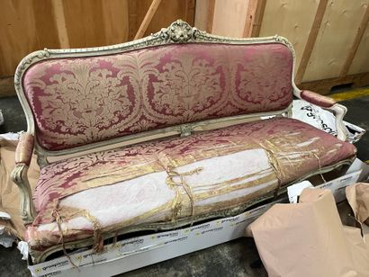Sofa in cream relacquered wood carved with...