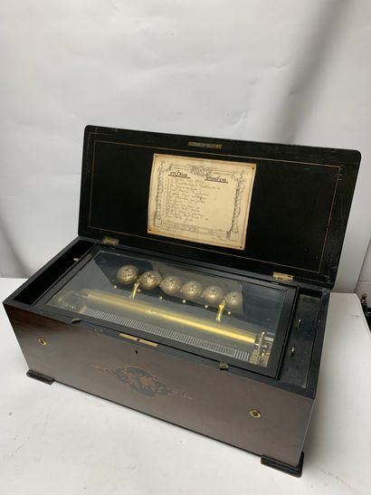 Music box in a wooden box, lid with flower...