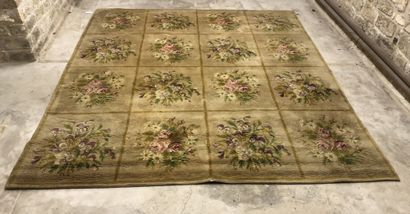 Thick wool carpet with cream background decorated...