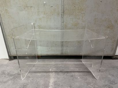 Desk 
Plexiglas, curved top, straight uprights...