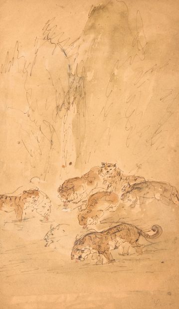 Liao Xinxue (1906-1958)
Tigres s'abreuvant
Encre...